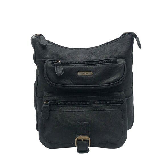 MultiSac Black Faux Leather Flare Shoulder/Crossbody Bag - Picture 1 of 10